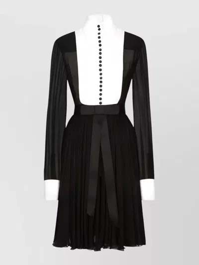 Dolce & Gabbana Bib Shirt Dress Pleated Skirt Bow Waist In Black