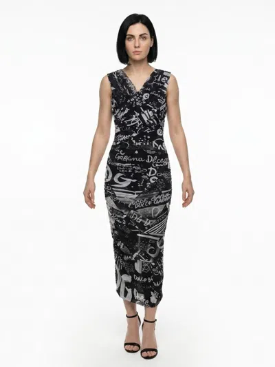 Dolce & Gabbana Graphic-print Elastane Dress In Black