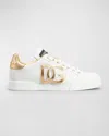 Dolce & Gabbana Portofino Logo Detail Leather Sneakers In White/gold