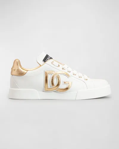 DOLCE & GABBANA BICOLOR LOW-TOP LEATHER SNEAKERS