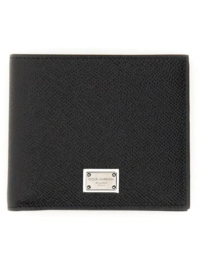 Dolce & Gabbana Bi-fold Wallet With Logo Plaque In Black