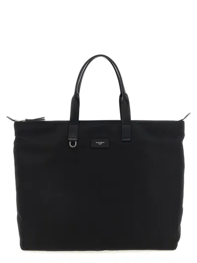 Dolce & Gabbana Big Logo Patch Shopping Bag In Black