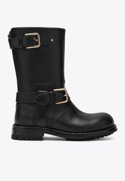 DOLCE & GABBANA BIKER ANKLE BOOTS IN CALF LEATHER