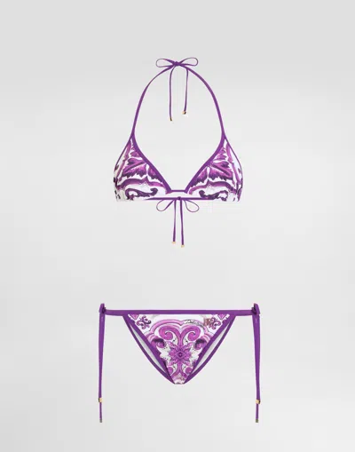 Dolce & Gabbana Bikini A Triangolo Stampa Maiolica In Purple