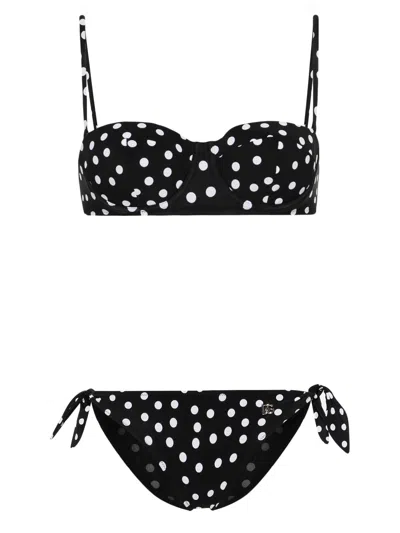 Dolce & Gabbana Polka-dot Sicily Balconette Two-piece Bikini Set In Pois Bianco Fdone