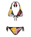 Dolce & Gabbana Rose And Peony-print Padded Triangle Bikini In Black
