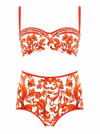 Dolce & Gabbana Bikini Stampa Maiolica In Orange