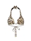 Dolce & Gabbana Animal Print Halter Bikini Top Bow Detail In Brown