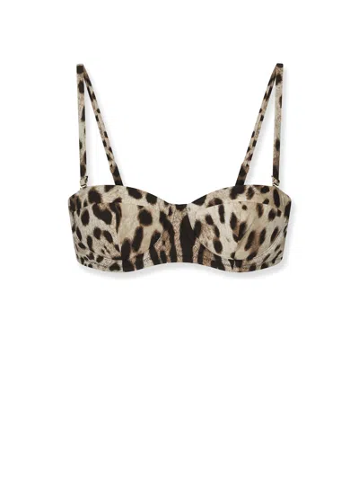 Dolce & Gabbana Bikini Top With Iconic Animalier Print And Pvc Clutch In Multi