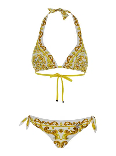 Dolce & Gabbana Bikini Tris Maiolica In Yellow