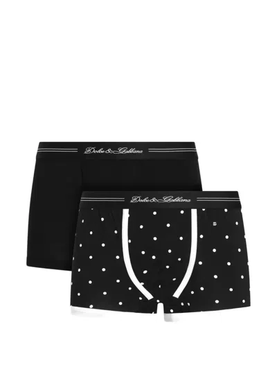 Dolce & Gabbana Bi-pack Cotton Jersey Boxers In Black