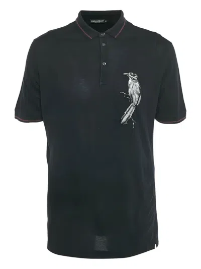 Pre-owned Dolce & Gabbana Bird-embroidery Polo Shirt In Black