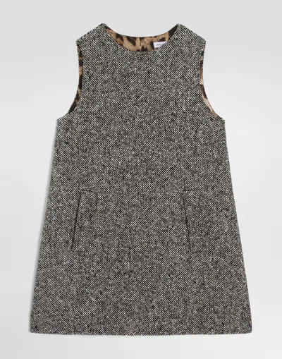 Dolce & Gabbana Kids' Birdseye Wool Blend Dress In Gray