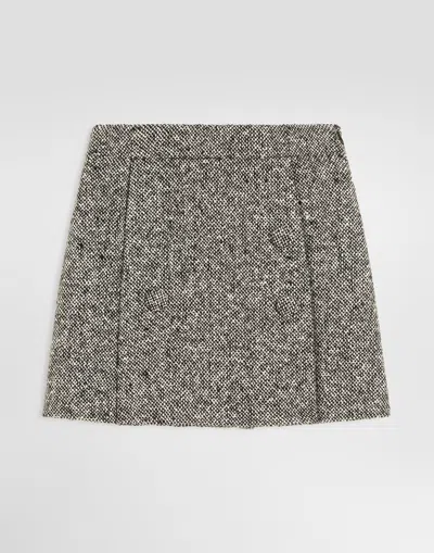 Dolce & Gabbana Kids' Birdseye Wool Blend Skirt In Gray