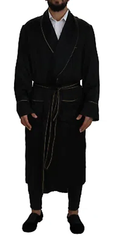 Pre-owned Dolce & Gabbana Elegant Black Silk Long Robe Coat