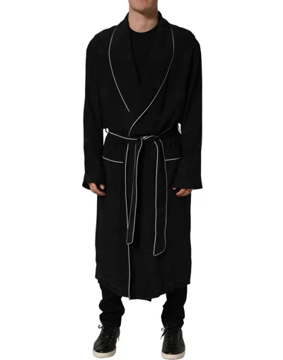 Dolce & Gabbana Black 100% Silk Robe Men Wrap Coat Men's Jacket
