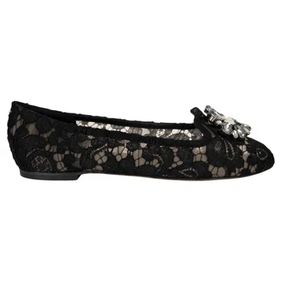 Pre-owned Dolce & Gabbana Black 2023 Vally Crystal Taormina Lace Ballet Flats Shoes 39