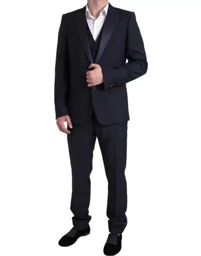 Pre-owned Dolce & Gabbana Black 3 Piece Single Breasted Martini Men's Suit ()