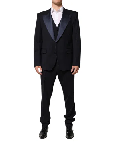Pre-owned Dolce & Gabbana Black 3 Piece Wool Silk Blend Suit Men's Sicilia ()