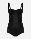 Dolce & Gabbana Lace-trimmed Silk-blend Satin Bodysuit In Black