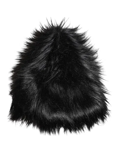 DOLCE & GABBANA DOLCE & GABBANA BLACK ACRYLIC FUR WOMENS BUCKET HAT