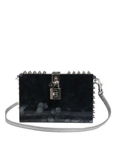 Dolce & Gabbana Black Acrylic Plexiglass Studded Dolce Box Clutch Women's Bag