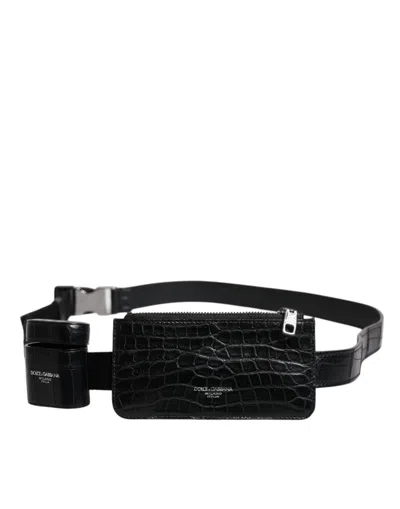 Pre-owned Dolce & Gabbana Black Alligator Leather Airpods Case Coin Purse Women's Wallet ()