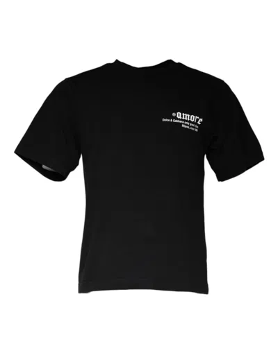 DOLCE & GABBANA BLACK AMORE PRINT COTTON CREW NECK T-SHIRT