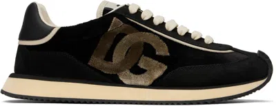 DOLCE & GABBANA BLACK & BEIGE 'DG' CUSHION SNEAKERS