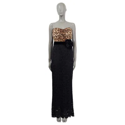 Pre-owned Dolce & Gabbana Black & Beige Leopard & Lace Bow Gown Maxi Dress 44 L