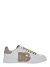 Dolce & Gabbana Black And Beige Low Top Sneakers With Logo Patch On The Side And Logo Lettering On The Tongue In Lea In White