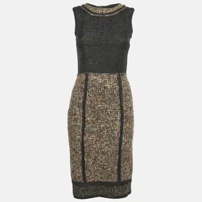 Pre-owned Dolce & Gabbana Black & Brown Tweed Sleeveless Short Dress S