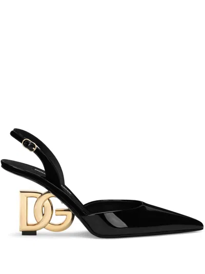 Dolce & Gabbana Black And Gold Pointed Toe Slingback Pumps For Women