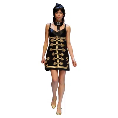 Pre-owned Dolce & Gabbana Black & Gold Wool Mini Dress – Fall 2016 Runway