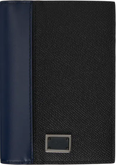 Dolce & Gabbana Black & Navy Dauphine Passport Holder In Blue