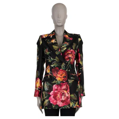 Pre-owned Dolce & Gabbana Black & Pink Silk 2022 Floral Blazer Jacket 40 S