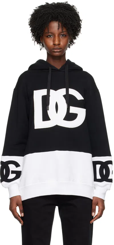 Dolce & Gabbana Black & White Appliqué Hoodie In Variante Abbinata