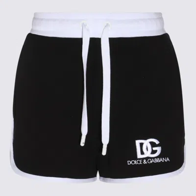 Dolce & Gabbana Black And White Cotton Blend Track Shorts In Nero/bianco