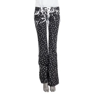 Pre-owned Dolce & Gabbana Black & White Cotton Denim Star Print Jeans Pants 42 M