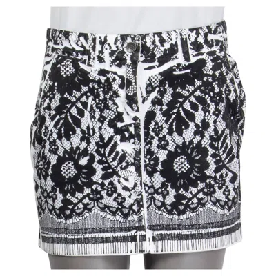 Pre-owned Dolce & Gabbana Black & White Cotton Lace Print Denim Mini Skirt 42 M