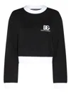 Dolce & Gabbana Ribbed Crew-neck Sweatshirt With Contrasting Cuffs And Hemline In Negro