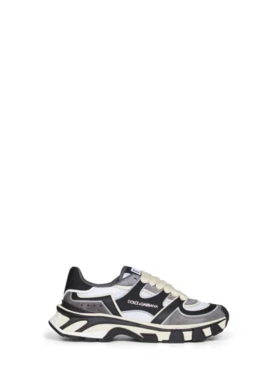 Dolce & Gabbana Black And White Nappa Calfskin Leather And Mesh Dg Country Road Sneakers