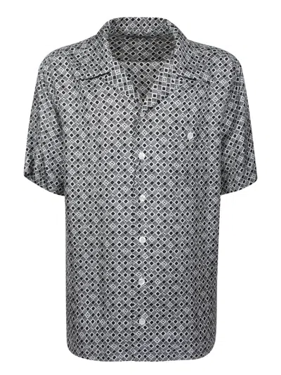 Dolce & Gabbana Silk Short Sleeve Shirt With Geometric Pattern In Black