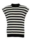 Dolce & Gabbana Black And White Sleeveless Top With Round Neck And All-over Strpied Motif