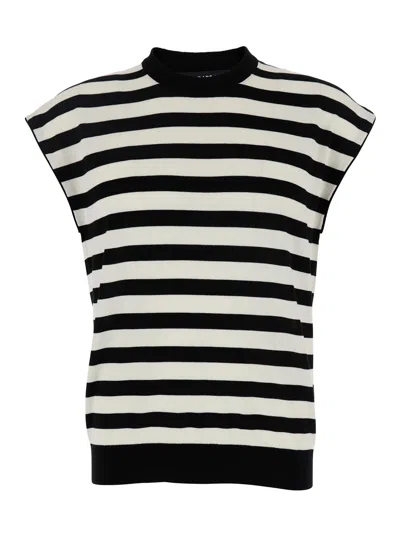 DOLCE & GABBANA DOLCE & GABBANA MEN BLACK AND WHITE SLEEVELESS TOP WITH ROUND NECK AND ALL-OVER STRPIED MOTIF IN COT