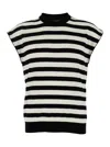 Dolce & Gabbana Black And White Sleeveless Top With Round Neck And All-over Strpied Motif In White