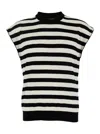 Dolce & Gabbana Black And White Sleeveless Top With Round Neck And All-over Strpied Motif In Cotton Woman In Animal Print