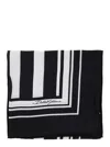 Dolce & Gabbana Black And White Square Scarf With Logo Lettering On The Front And All-over Striped Motif In Silk Man In Multicolor