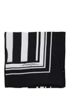 Dolce & Gabbana Black And White Square Scarf With Logo Lettering On The Front And All-over Striped Motif In Silk Man In Multicolor