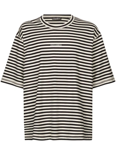 Dolce & Gabbana Black And White Stripe-print Cotton T-shirt